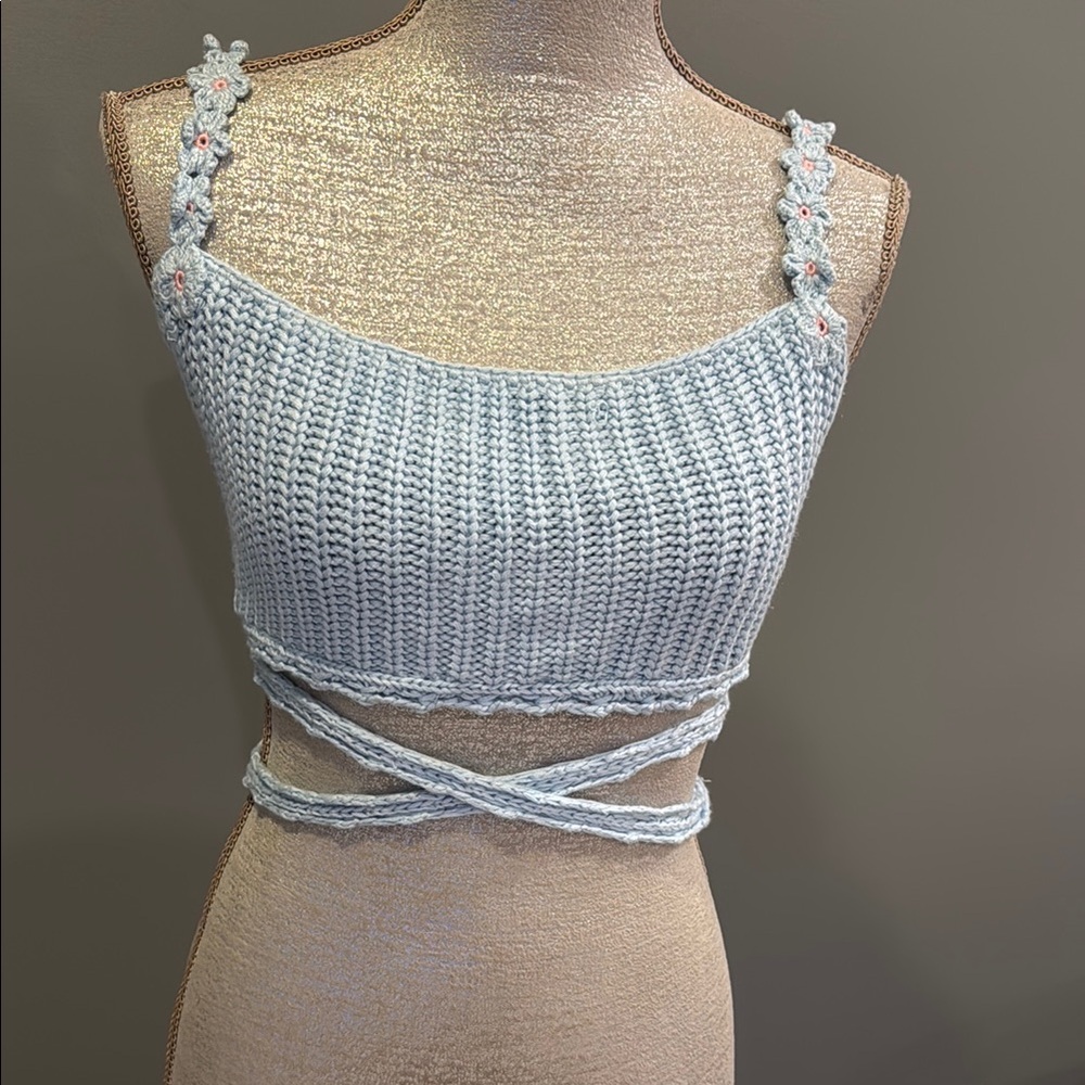 Agua Bendita Light Blue Crochet Wrap Crop Top